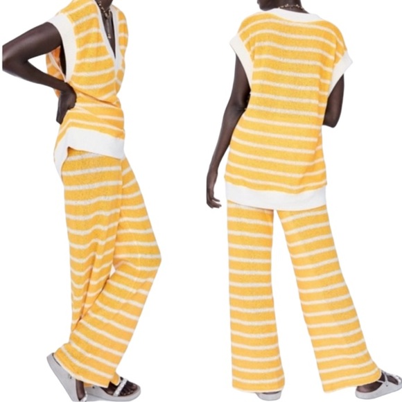 Zara Pants - ZARA yellow stripe knit matching sweater vest pants set size small